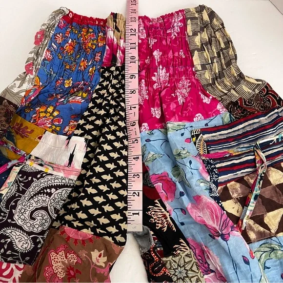 Patchwork Multicolor Joggers Style Pants One Size Boho Hippie Smoked Harem - Picture 8 of 11
